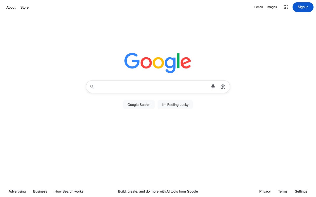Google homepage in Chrome with the default bright white theme